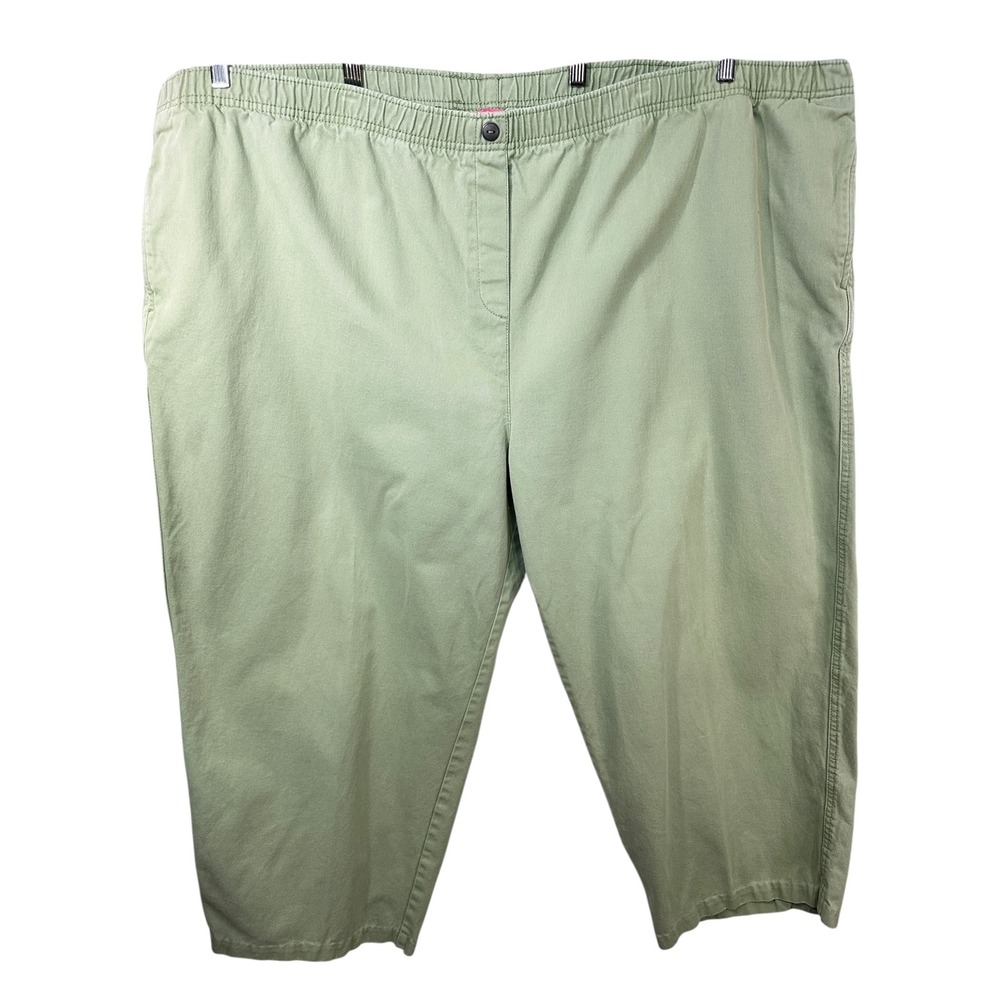 Woman Within‎ Plus Size 36T Cropped Pants Capri Sage Green Cotton Elastic 1577
